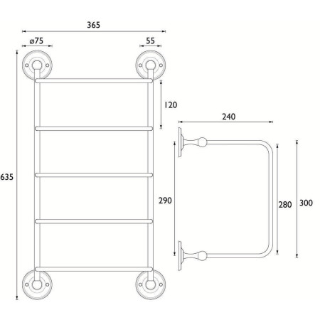 COMPTSTACK1C Bristan Solo Modern Chrome Towel Stacker Line Drawing