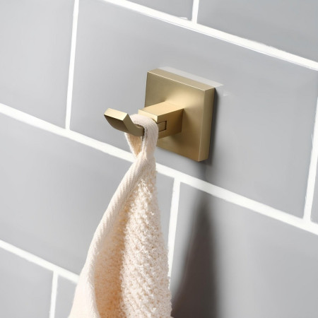 SQHOOKBB Bristan Square Brushed Brass Robe Hook with Hooked Towel