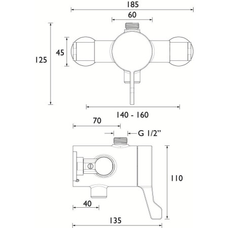 OP TS3650TO EL C Bristan TS3650 Opac Lever Rigid Riser Shower Valve Line Drawing