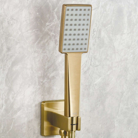 TANGRAMBBSHWRPK2 Bristan Tangram Brushed Brass Concealed Dual Control Two Outlet Shower Pack Handset Close Up