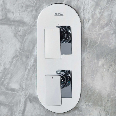 TANGRAMSHWRPK2 Bristan Tangram Chrome Concealed Dual Control Two Outlet Shower Pack Valve Close Up