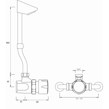 TFS 1 C Bristan Timed Flow Temperature Adjustable Manual Shower Valve Line Drawing