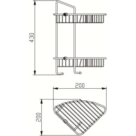 COMPBASK07C Bristan Two Tier Wall Fixed Wire Basket Line Drawing