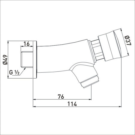 Z2 BIB C Bristan Utility Timed Flow Control, Single Bib Tap with Flow Regulator Line Drawing