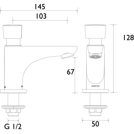 Z2 DUS 1/2 C Bristan Utility Timed Flow Control, Single Pillar Basin Tap with Flow Regulator (2)
