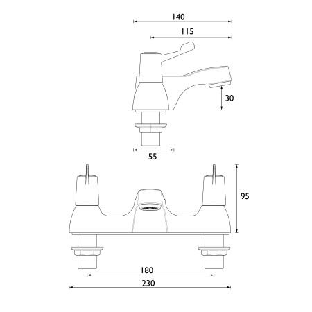 VAL2 BF C CD Bristan Value Lever Bath Filler Line Drawing