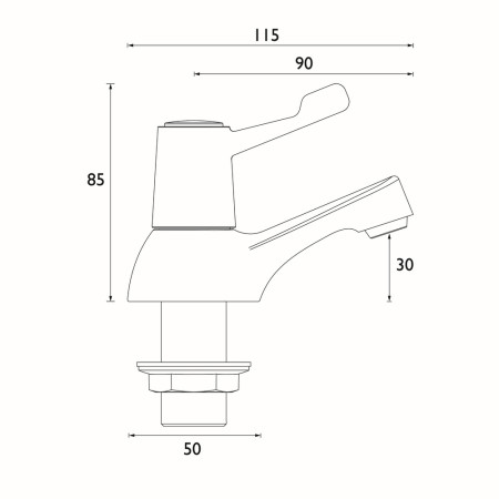 VAL2 3/4 C CD Bristan Value Lever Bath Taps With 3 Inch Lever Line Drawing