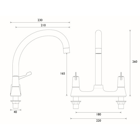 VAL2 DSM C CD Bristan Value Lever Deck Sink Mixer with 3 Inch Handles Dimensions