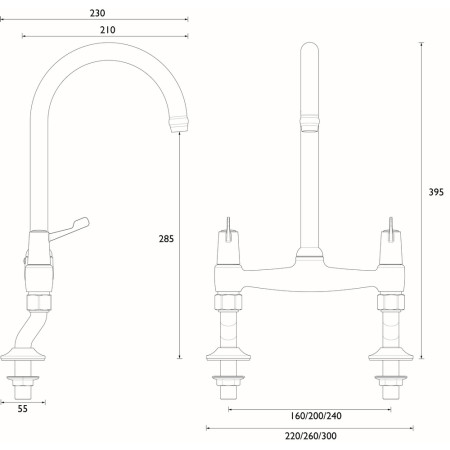VAL2 BRDSM C CD Bristan Value Lever Kitchen Sink Mixer with 3 Inch Handles Dimensions