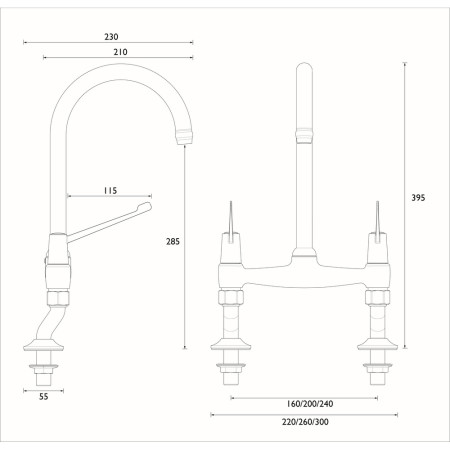 VAL2 BRDSM C 6 CD Bristan Value Lever Kitchen Sink Mixer with 6 Inch Handles Dimensions