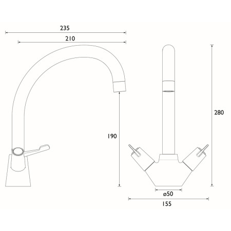 VAL2 SNK C CD Bristan Value Lever Monobloc Sink Mixer Dimensions