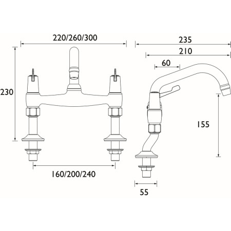 VAL2 PSNK C CD Bristan Value Lever Pillar Bridge Sink Mixer Dimensions