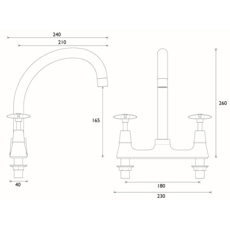 VAX2 DSM C Bristan X Head Chrome Deck Kitchen Mixer Tap Dimensions