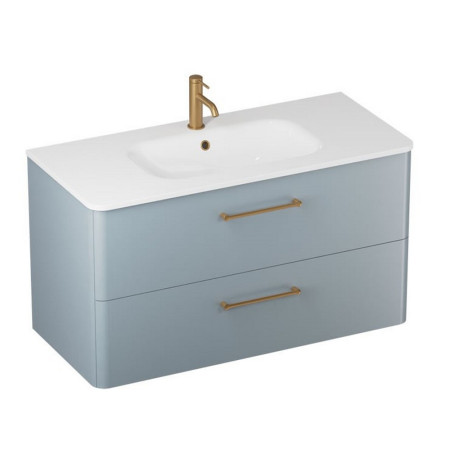 C100DDBV2/CAM101TH Britton Camberwell 1000mm Dusty Blue Double Drawer Unit Brushed Brass Tap