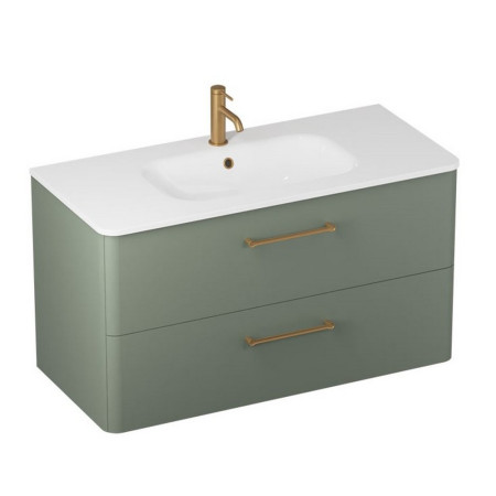 C100DDGV2/CAM101TH Britton Camberwell 1000mm Earthy Green Double Drawer Unit with Brass Tap