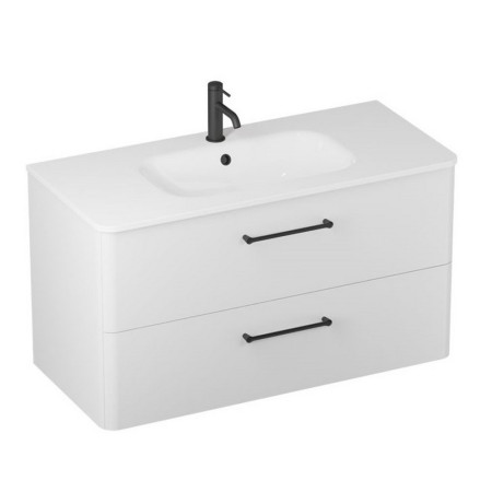 C100DDWV2/CAM101TH Britton Camberwell 1000mm Frosted White Double Drawer Unit in Black Taps