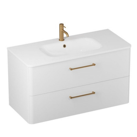 C100DDWV2/CAM101TH Britton Camberwell 1000mm Frosted White Double Drawer Unit in Brass Taps