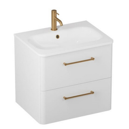 C60DDWV2/CAM601TH Britton Camberwell 600mm Frosted White Double Drawer Unit with Brass Taps