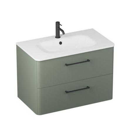 C80DDGV2/CAM801TH Britton Camberwell 800mm Earthy Green Double Drawer Unit with Black Taps