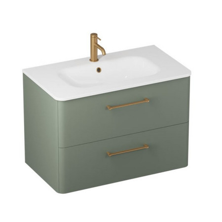 C80DDGV2/CAM801TH Britton Camberwell 800mm Earthy Green Double Drawer Unit with Brass Taps