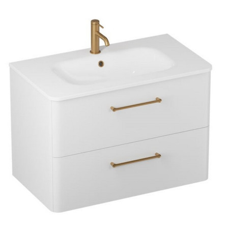 C80DDWV2/CAM801TH Britton Camberwell 800mm Frosted White Double Drawer Unit with Brass Taps