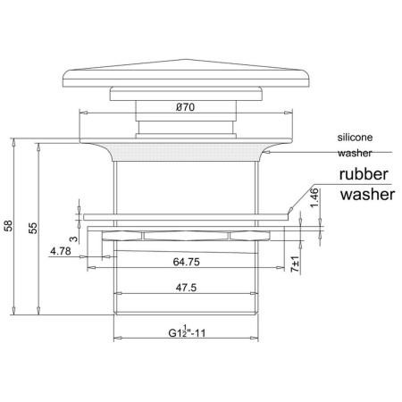 CW2N Britton Click Clack Unslotted Natural Stone Bath Waste Line Drawing