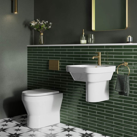 Britton Curve2 Rimless Back to Wall WC Lifestyle with Brushed Brass