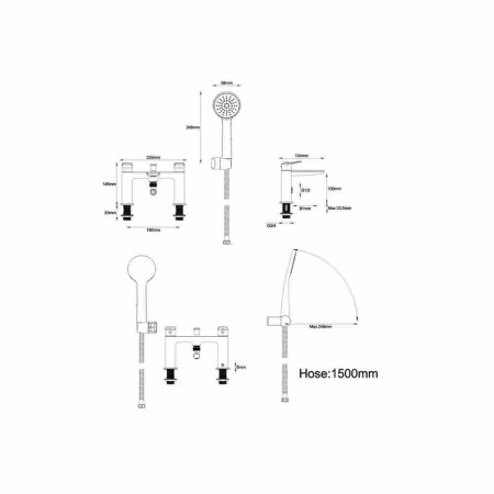 GRE.113MB Britton Greenwich Bath Shower Mixer 2TH Matt Black Dimensions