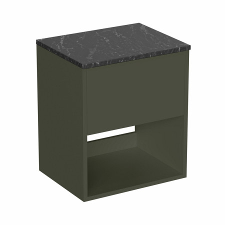 HK5000DGM/HK5100 Britton Hackney Earthy Green 500mm Wall Hung Vanity Unit with Worktop (2)