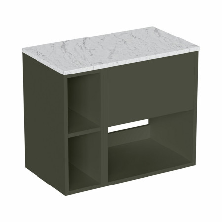Britton Hackney Earthy Green 700mm Wall Hung Vanity Unit with Worktop & Shelf Unit