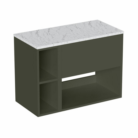 Britton Hackney Earthy Green 800mm Wall Hung Vanity Unit with Worktop & Shelf Unit