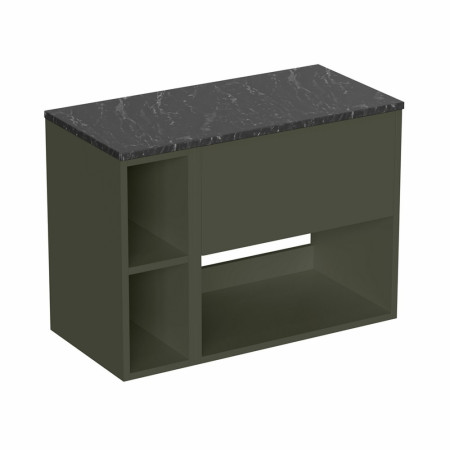 HK6000DGM/HK2056GM/HK8100 Britton Hackney Earthy Green 800mm Wall Hung Vanity Unit with Worktop & Shelf Unit (2)