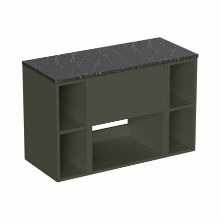Britton Hackney Earthy Green 900mm Wall Hung Vanity Unit with Worktop & Shelves