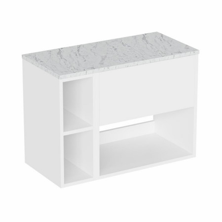 Britton Hackney Gloss White 800mm Wall Hung Vanity Unit with Worktop & Shelf Unit
