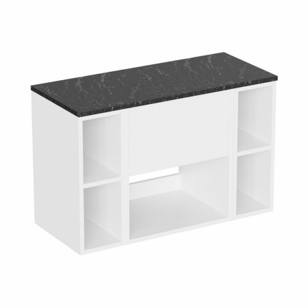 Britton Hackney Gloss White 900mm Wall Hung Vanity Unit with Worktop & Shelves