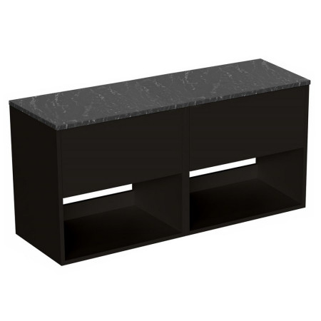 HK6000DBMX2/HK1210 Britton Hackney Matt Black 1200mm Wall Hung Vanity Unit with Worktop Marquina Finish