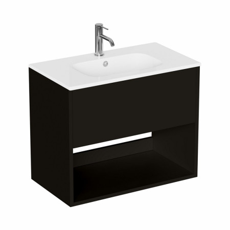 Britton Hackney Matt Black 700mm Wall Hung Vanity Unit with Basin