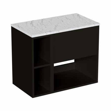 Britton Hackney Matt Black 700mm Wall Hung Vanity Unit with Worktop & Shelf Unit