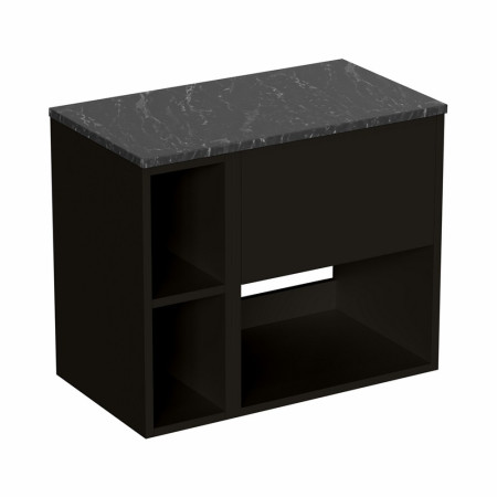HK5000DBM/HK2056BM/HK7100 Britton Hackney Matt Black 700mm Wall Hung Vanity Unit with Worktop & Shelf Unit (2)