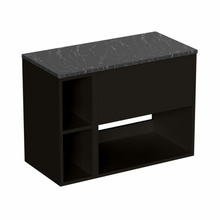 HK6000DBM/HK2056BM/HK8100 Britton Hackney Matt Black 800mm Wall Hung Vanity Unit with Worktop & Shelf Unit (2)