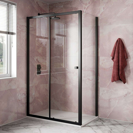 HXSLBC1400 Britton Hoxton 6 Matt Black 1400mm Sliding Shower Door with Side Panel