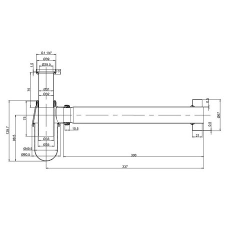 W14 Britton Rounded Bottomed Basin Bottle Trap Line Drawing