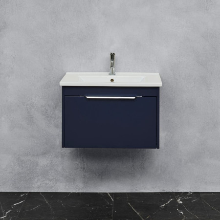 Britton Shoreditch 650mm Wall Hung Matt Blue Single Drawer Vanity Unit and Basin Lifestyle Lifestyle