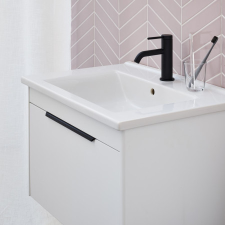 S65SDWV2 Britton Shoreditch 650mm Wall Hung Matt White Single Drawer Vanity Unit and Basin Lifestyle