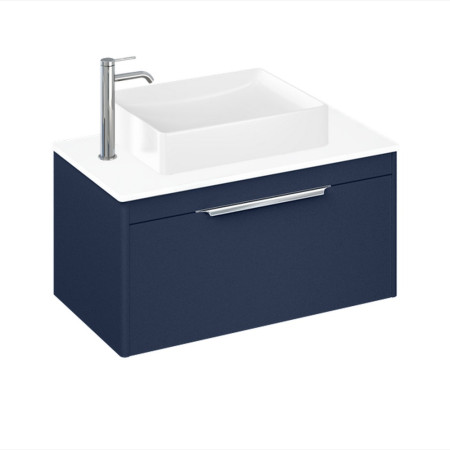 Britton Shoreditch 850mm Single Drawer Unit Matt Blue with Worktop and Countertop Basin