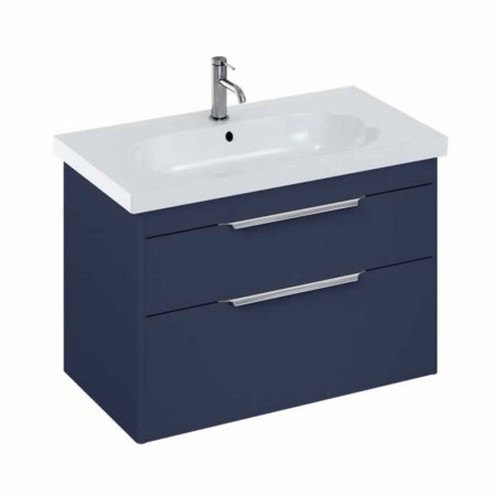 Britton Shoreditch 850mm Wall Hung Matt Blue Double Drawer Vanity Unit and Basin Round Basin