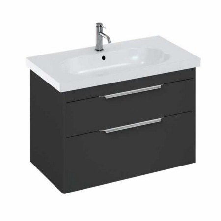 Britton Shoreditch 850mm Wall Hung Matt Grey Double Drawer Vanity Unit and Basin Round Basin