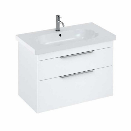 Britton Shoreditch 850mm Wall Hung Matt White Double Drawer Vanity Unit and Basin Round Basin