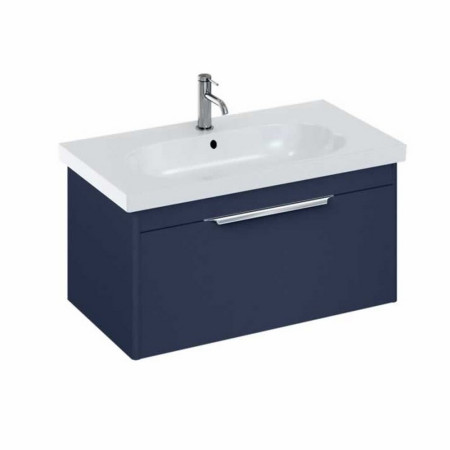 Britton Shoreditch 850mm Wall Hung Matt Blue Single Drawer Vanity Unit and Basin Round Basin