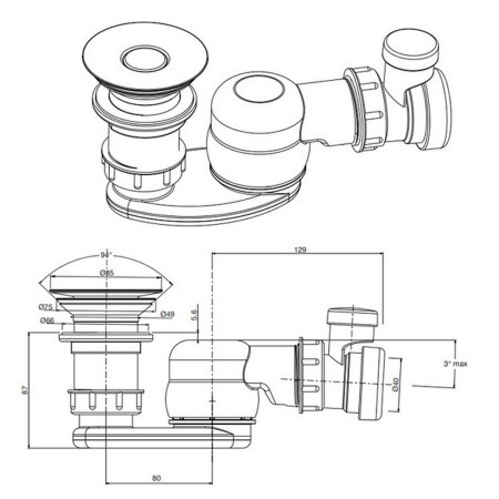CW13 Britton Smart Bath Waste Line Drawing